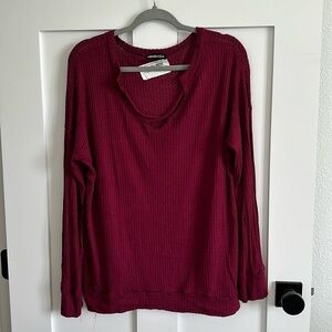 Heimish USA Women's M Crossover Waffle Knit Henley Burgundy Red Soft Lightweigt
